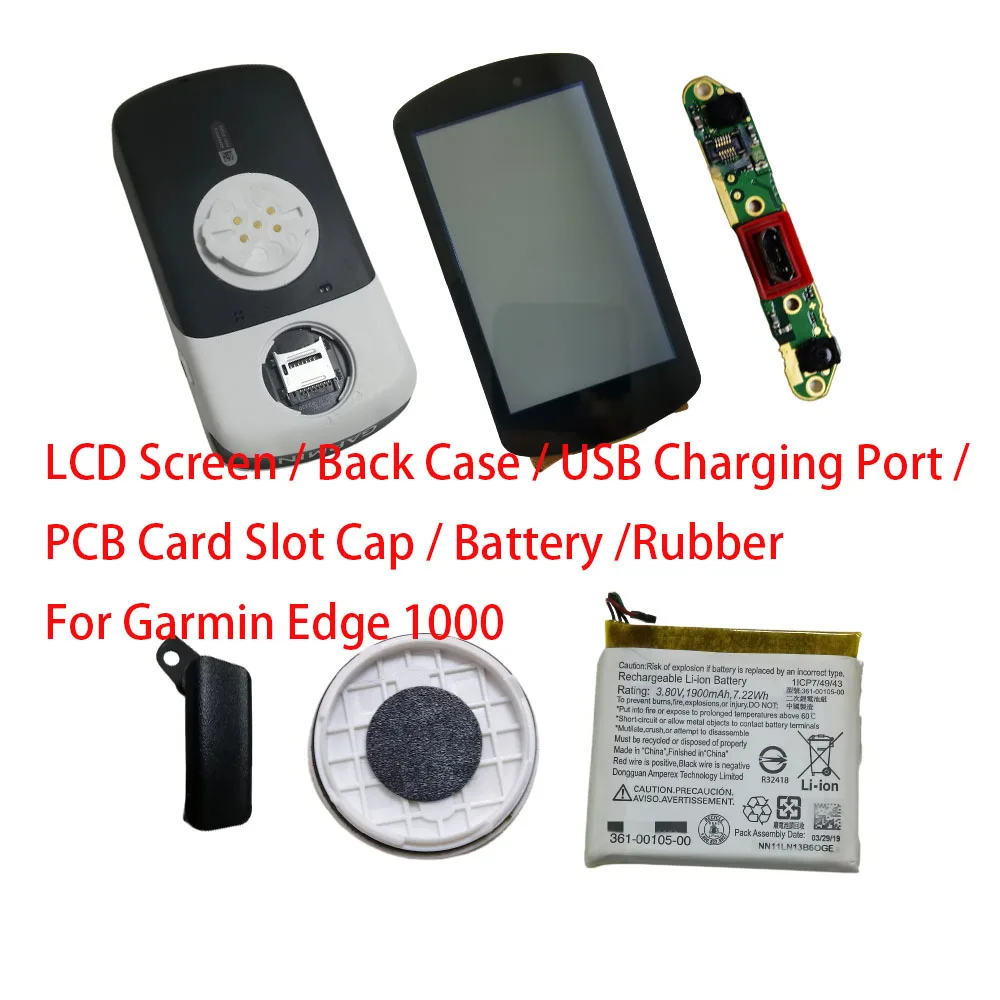 

For Garmin Edge 1030 Repair Parts USB Rubber Cap/361-00105-00 Battery/USB Charging Port/PCB Card Slot Cap/Back Case/LCD Screen