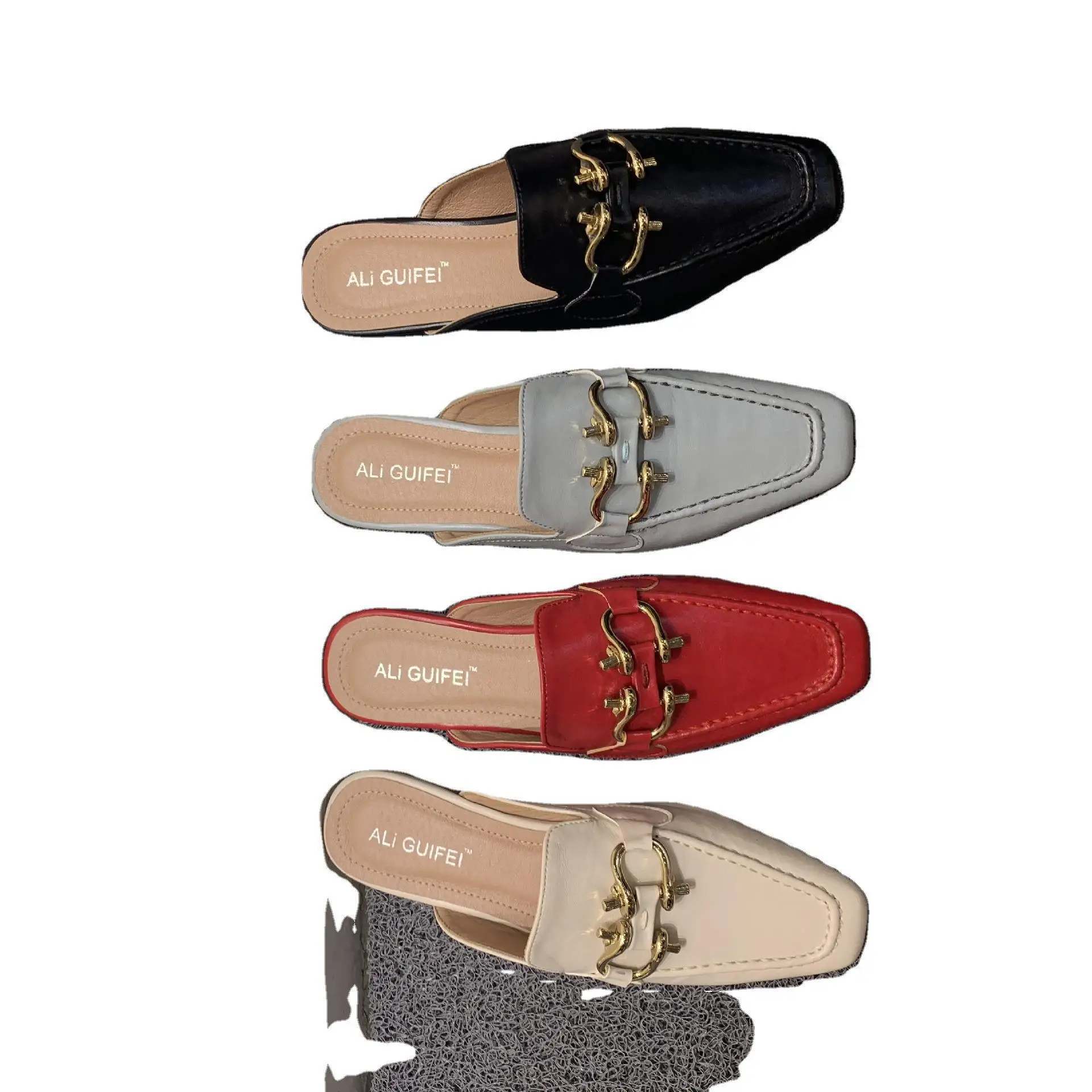 

Net Red Metal Buckle Square Head Chunky Heel Muller Shoes Women's House Slippers