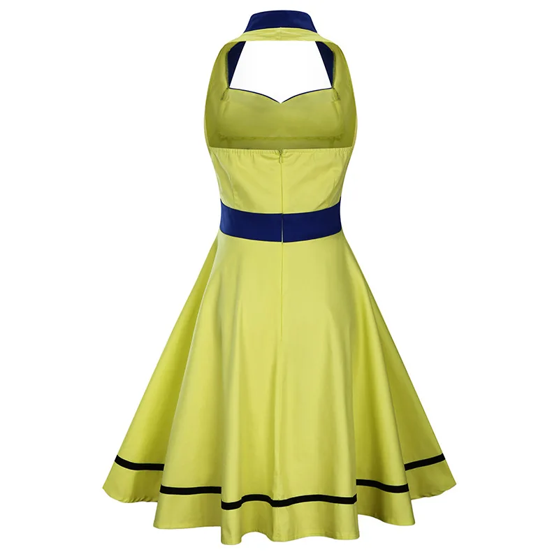 Женское платье в стиле Хепберн белое или зеленое с матросским воротником лямкой