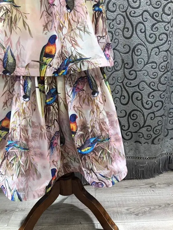 

Novia Party Vestidos 2021 Spring Summer Women Spaghetti Strap Cute Birds Floral Print Cascading Ruffle Sexy Backless Maxi Dress