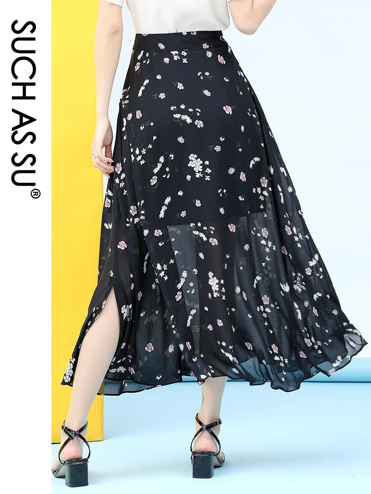 Женская шифоновая юбка-макси с высокой талией и оборками | одежда