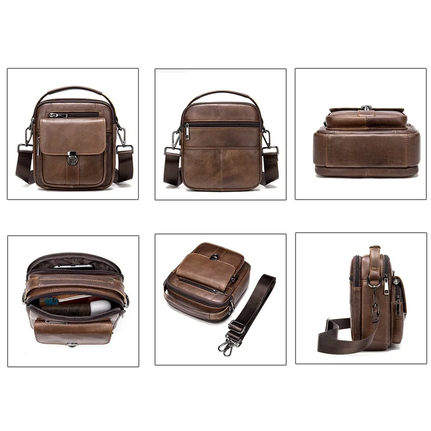 JNKET New Retro Men's Cow Leather Shoulder Bag Casual Sling Bag  Crossbody Bags Messenger Bag