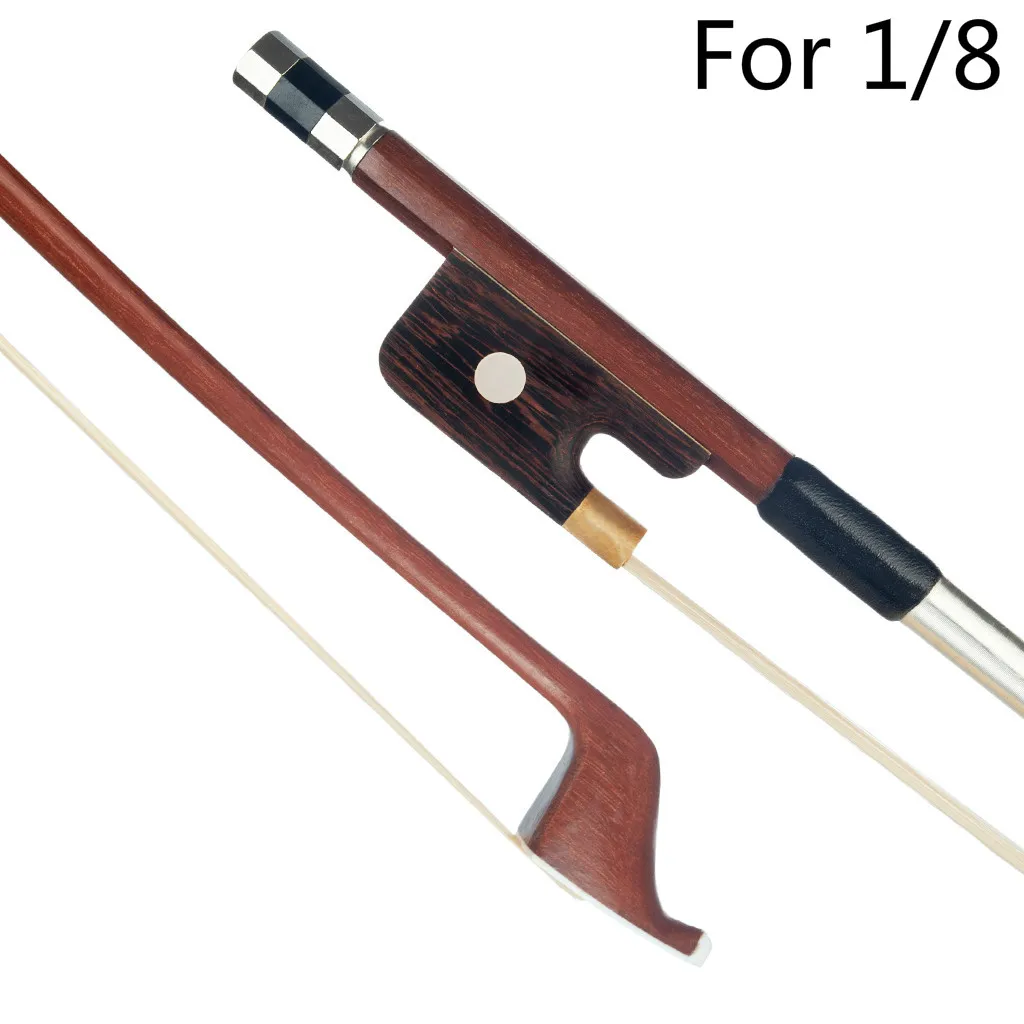 Double Bass Bow 1/8 French Style Brazilwood Parisian Eyes Round Stick  White Horsetail Bass Violin Bow