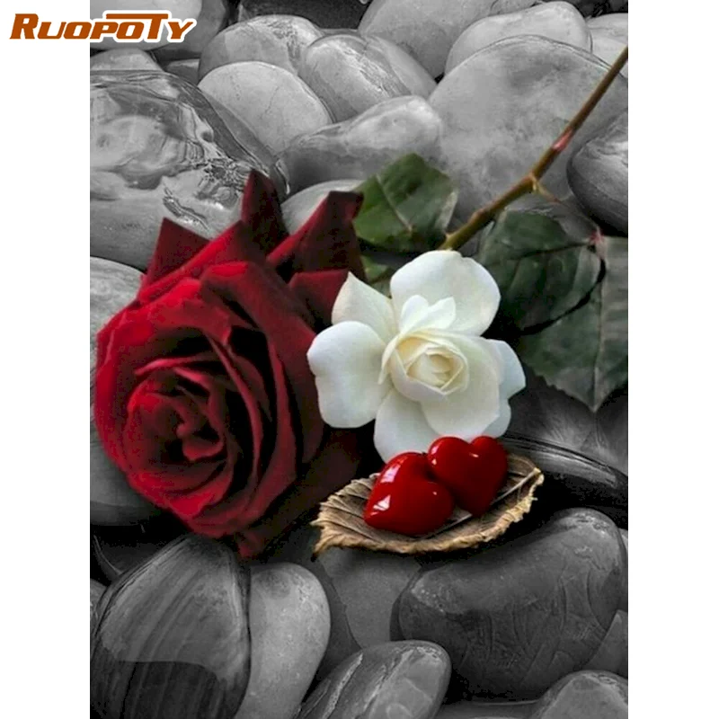 

RUOPOTY Full Square 5D Diamond Painting Flowers Cross Stitch Kits Handmade Diamond Embroidery Rose Needlework Decor For Home
