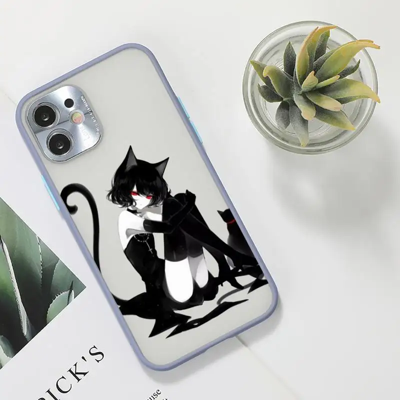 

Anime Loli Gothic Cat Phone Case For iPhone 12 11 Mini Pro XR XS Max 7 8 Plus X Matte transparent Gray Back Cover