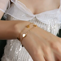 ins bracelet small fresh love small peach heart double layered bracelet titanium steel 18k gold plated bracelets jewelry fashion