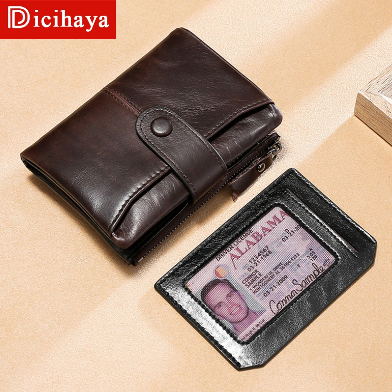 Короткий кошелек DICIHAYA мужской из натуральной кожи маленький бумажник с RFID