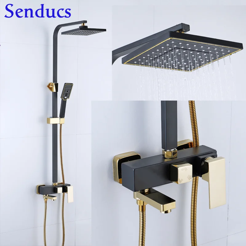 Умная термостатическая цифровая Душевая система черного и золотого цвета для
