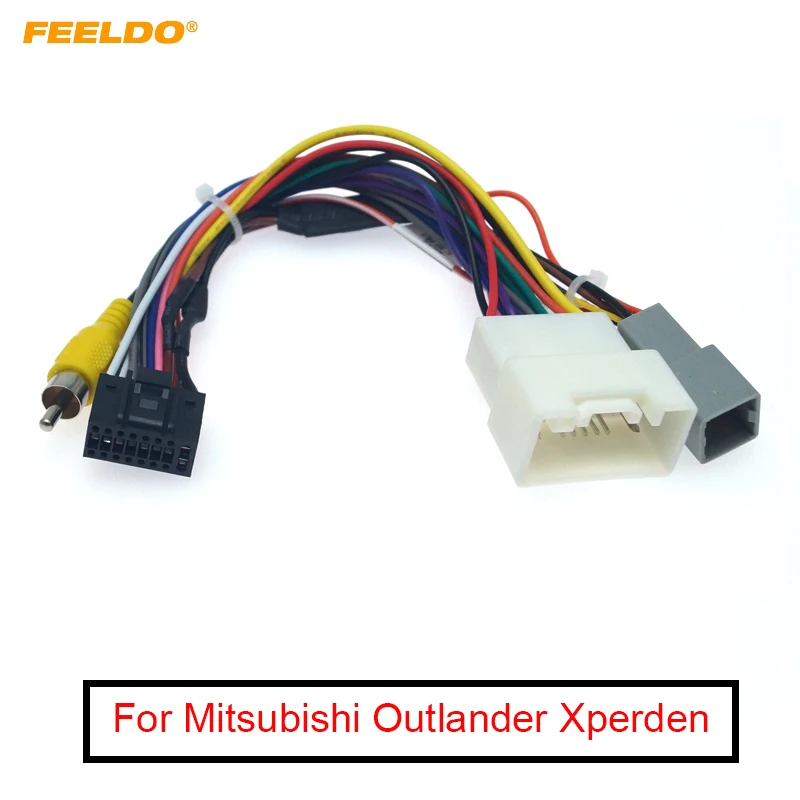 FEELDO 5Pcs Car Stereo Radio 16PIN Adaptor Power Cable For Mitsubishi Outlander Xpander/Mirage Audio 16Pin Wiring Harness