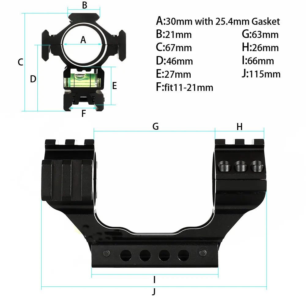 

Tactical Riflescope Mount Cantilever Dual Rings with Spirit Bubble Level 11mm to 20mm Picatinny to Dovetail Rail 2 Style