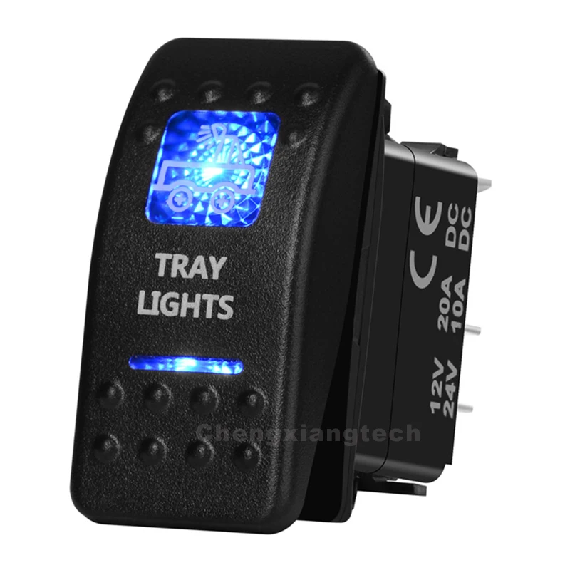 

12v/24v Marine Grade Car Boat RV Blue Led 5 Pin on-off SPST TRAY LIGHTS Rocker Switch WATERPROOF IP66