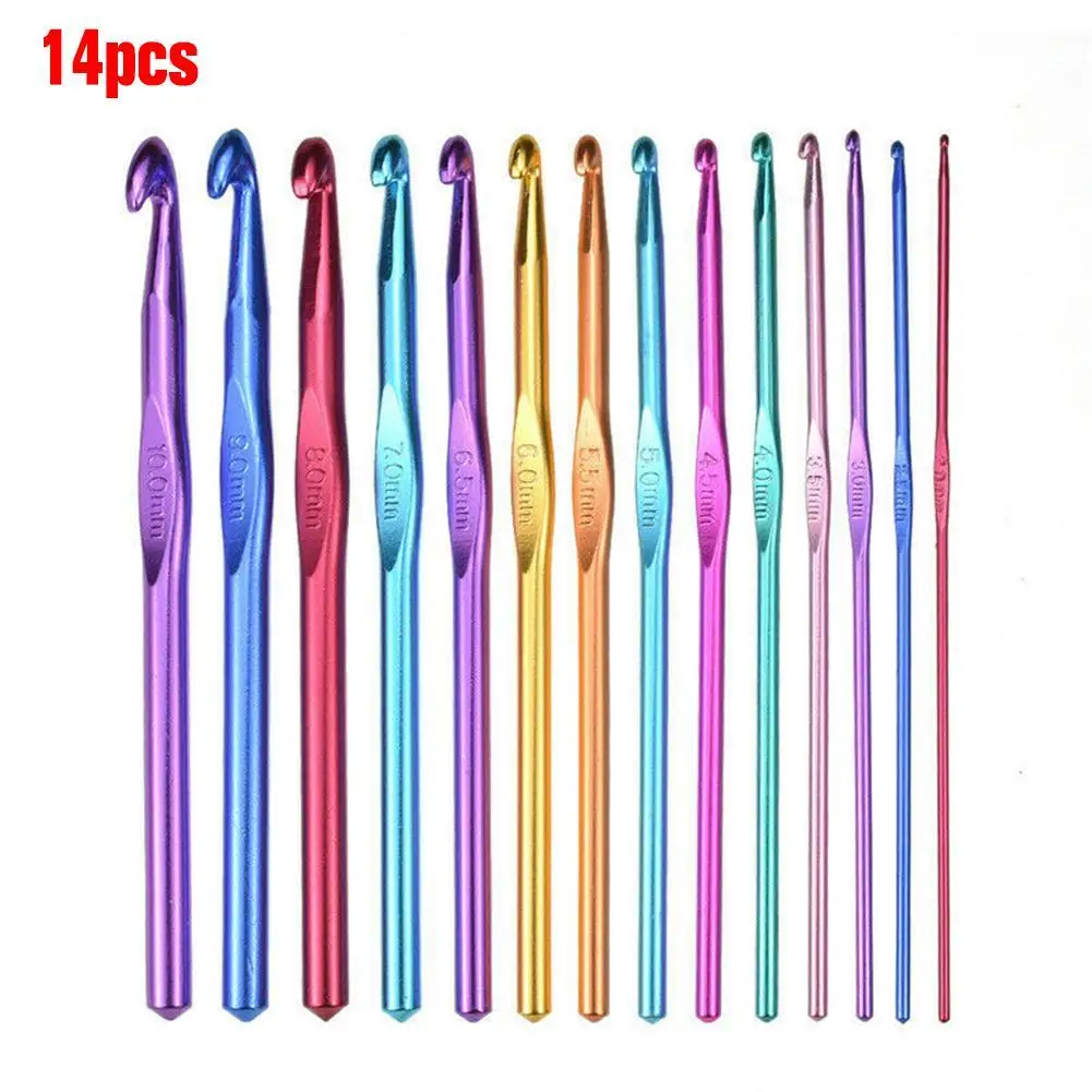 

Color Alumina Crochet 14-piece Set Metal Sweater Aluminum Crochet DIY Knitting Handmade Crochet Single Knitting Set And Cro G2X6