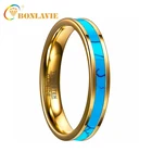 Кольца BONLAVIE из карбида вольфрама, 4 мм, для мужчин и женщин, Золотая инкрустация, с натуральным камнем синего цвета, кольцо на свадебный юбилей