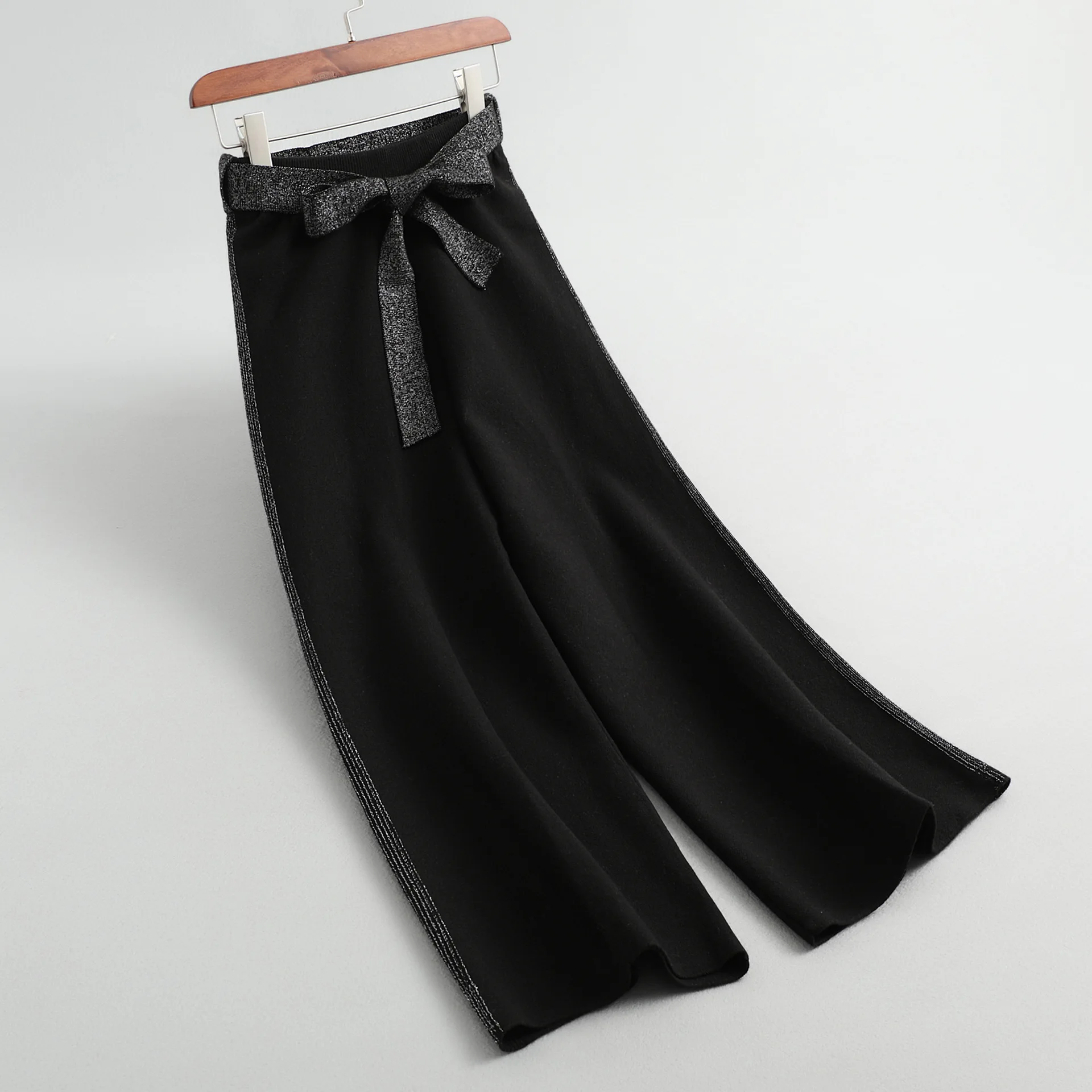 

Knitting Ladies Pants Lace-up A-line Mid-calf Empire Office Lady Solid Saia Pants 2020 Winter Autumn Clothing