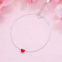 hotsale 925 sterling silver epoxy sweet red love heart shape bracelet for women lover valentines day present mujer bangle sb103