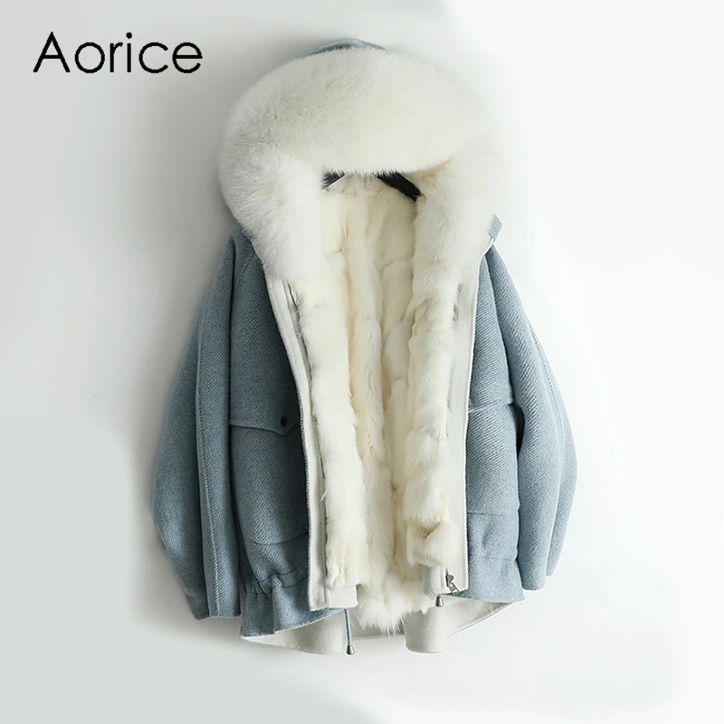 Aorice ZY18954 женское натуральное пальто из шерстяной ткани в елочку женская меховая