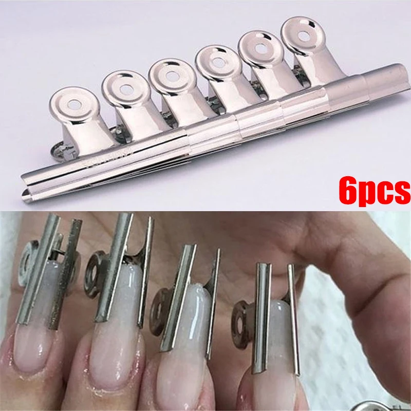 6Pcs / Set Stainless Steel C Curve  Nail Clips Multi Function Clip Tweezers for Fiberglass Acrylic Nails Manicure Tools