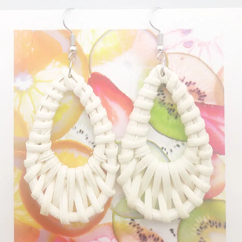 Ear hook 10 Bohemia Wicker Rattan Knit Earrings Ethnic Wood Bamboo Weaving Geometric Circle Statement Drop Earrings for Women Jewelry - Окраска металла: Ear hook 10
