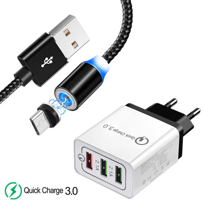 Быстрая зарядка QC 3 0 быстрое зарядное устройство для телефона + светодиодный