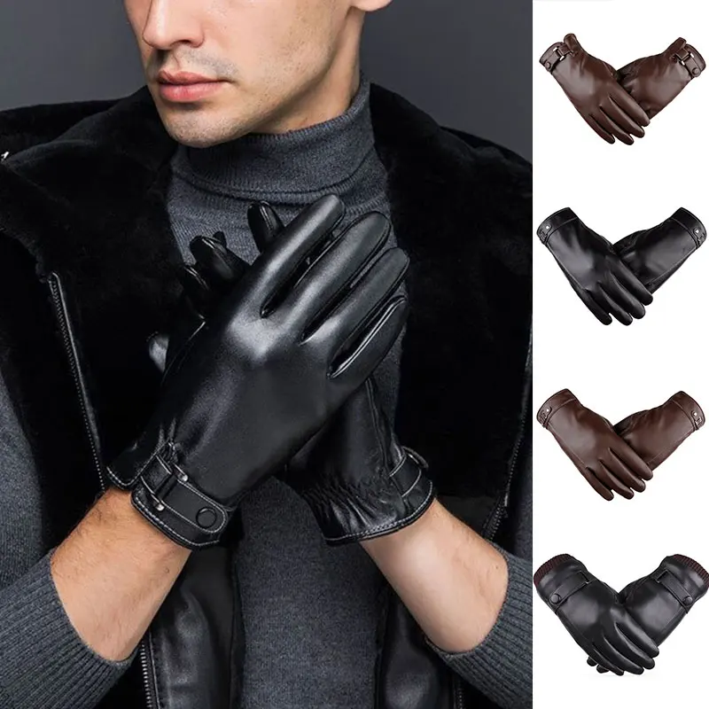 

Мужские зимние теплые модные водонепроницаемые перчатки, мужские перчатки из искусственной кожи для вождения, тонкие кожаные перчатки для ...
