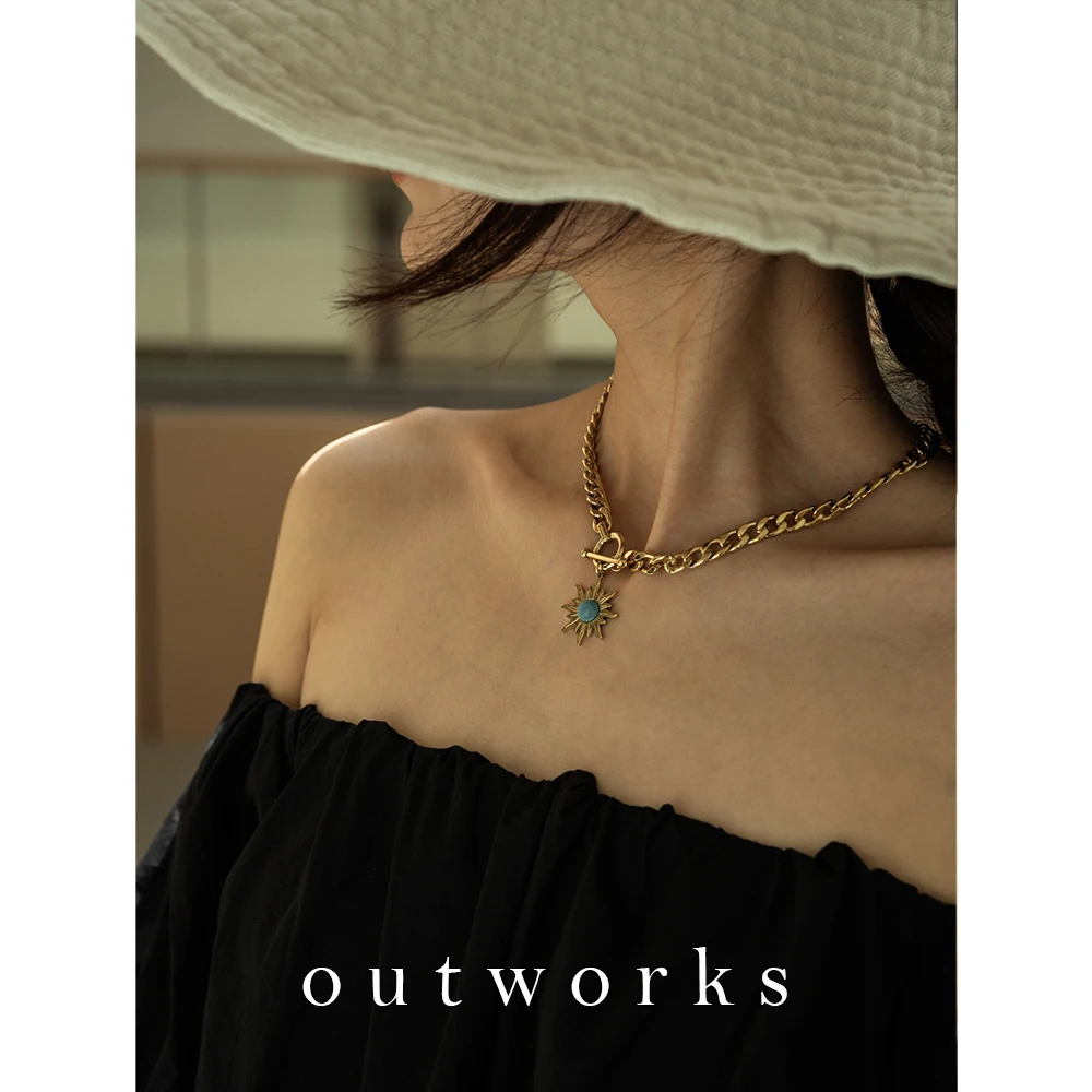 Outworks 2021 новый хип-хоп креативный винтажный простой Подсолнух бирюзовый кулон