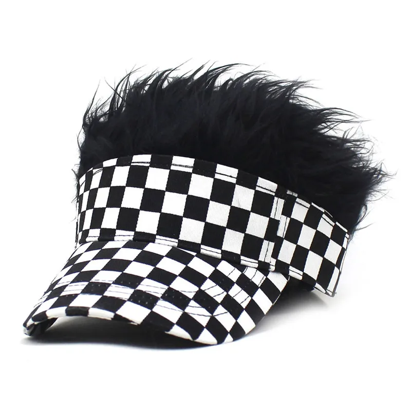 

Cotton black white plaid false hair Casquette Baseball Cap Adjustable Snapback Hats for men and women 78