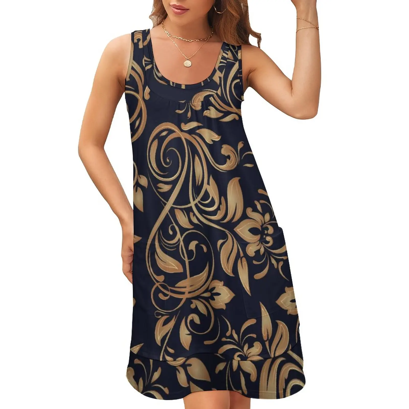 

Новинка 2021, супермягкое платье в стиле барокко в стиле ретро, весеннее сексуальное платье для девушек без рукавов, с U-образным вырезом, имитация двух частей, поддержка вашего дизайна