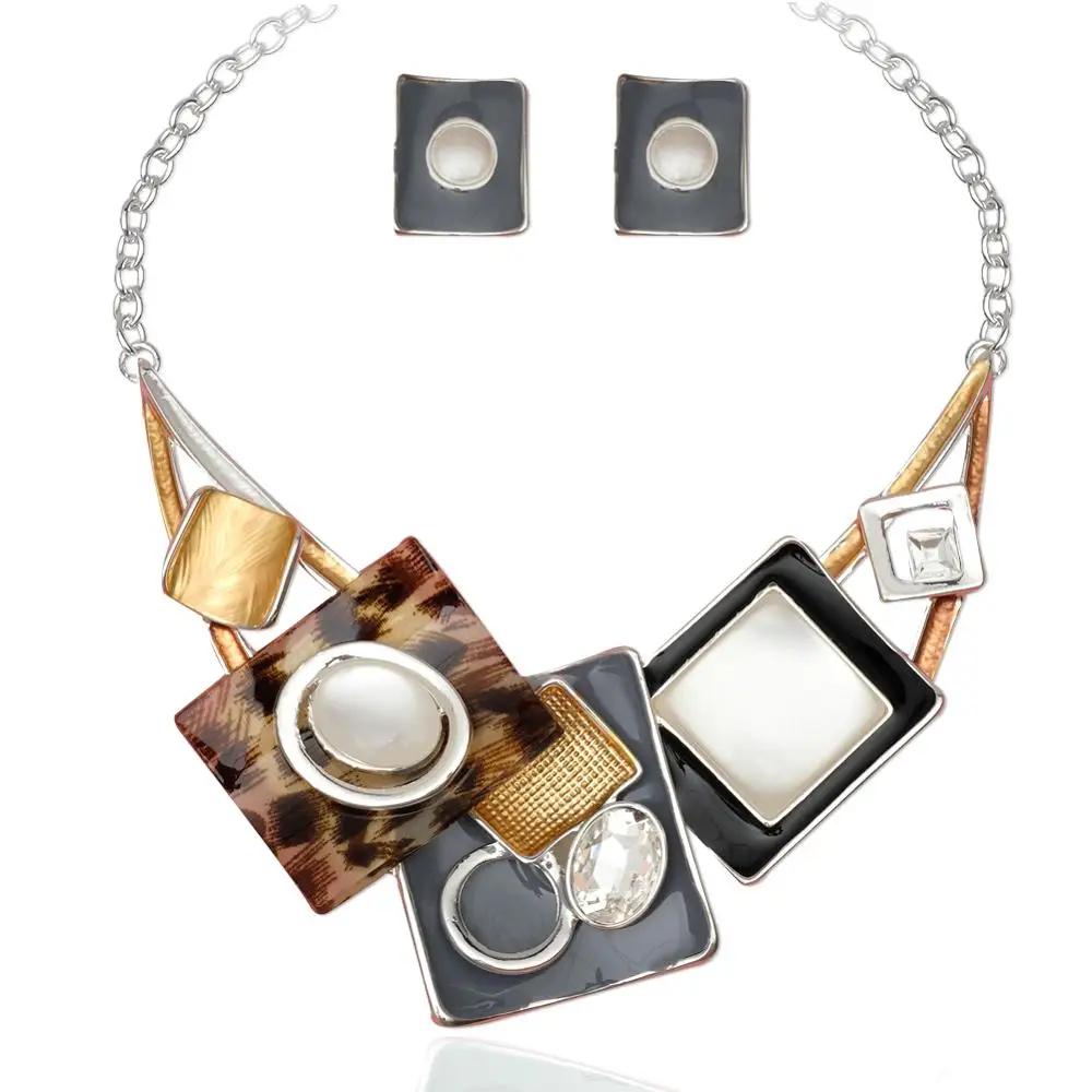 Комплект ювелирных изделий для женщин массивное ожерелье и серьги с эмалью