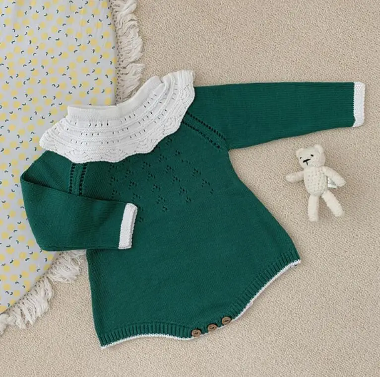 9485463 Green Зимнее трикотажное боди для маленьких девочек, модная одежда для маленьких девочек, осенняя одежда в европейском стиле для малышей, свитер с длинными рукавами, комбинезон - Цвет: 9485463 Green