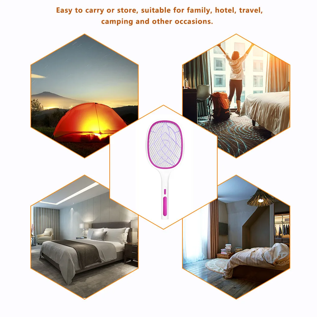 

6/10 LED 2 in 1 Handheld Electric Killing Fly Bug Trap LED Lamp UV Light USB Rechargeable Anti Mosquito Racket Swatter Zapper