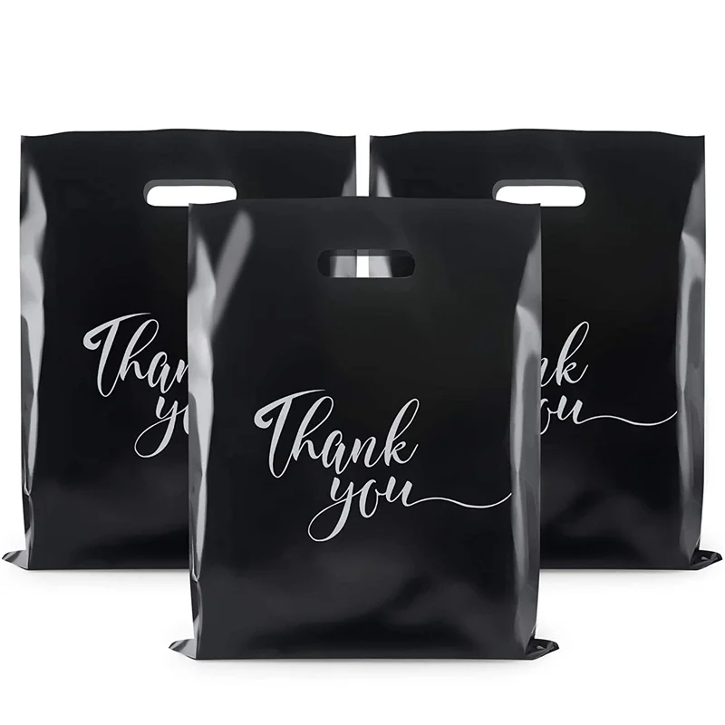 

5pcs Black Thank You Commodity Bags Gift Bags Suitable For Retail Parties Stores Boutiques Clothes Reusable Plastic Bags(12X15)