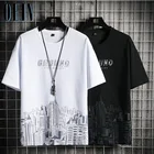 Мужская хлопковая футболка OEIN, с принтом в стиле оверсайз, с круглым вырезом, в стиле хип-хоп, летняя, японский Топ
