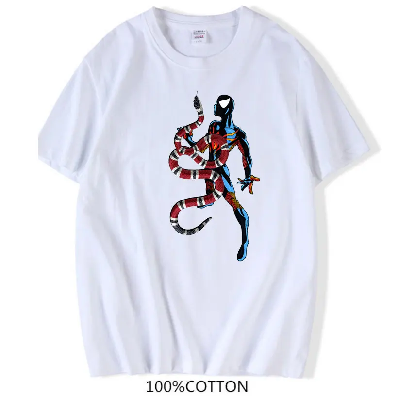 

MARVEL MEN Short Sleeve T-shirt 2021 Summer New Style T Shirt for Men Anime Spider-Man and the Snake Print T-shirt 100% Cotton