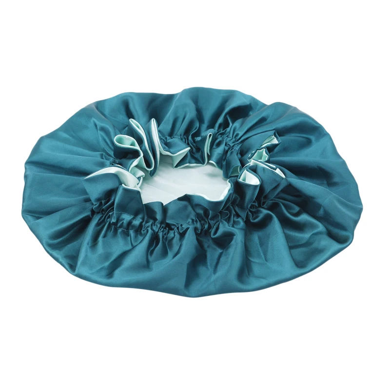 

Night Cap Round Satin Bonnet Sleep Hat Soild Color Fashion Women Double Layer Reversible Curly Springy Big Lace Head Cover