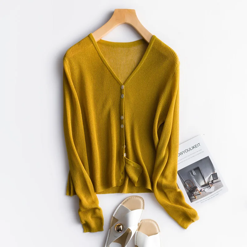 2020 Летний Новый дизайн вязаный кардиган из смешанной пряжи v-образный вырез