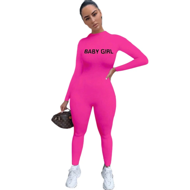 Winter Sport Jumpsuit Women Sexy Slim Letters Solid Color Long-sleeved Skinny Tracksuit Casual European and American Clothing