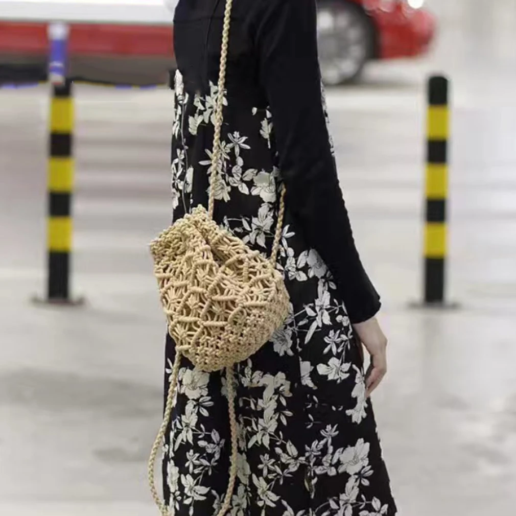 Плетеная Сумка ведро мини сумка через плечо сумки на шнурке пляжная для отдыха