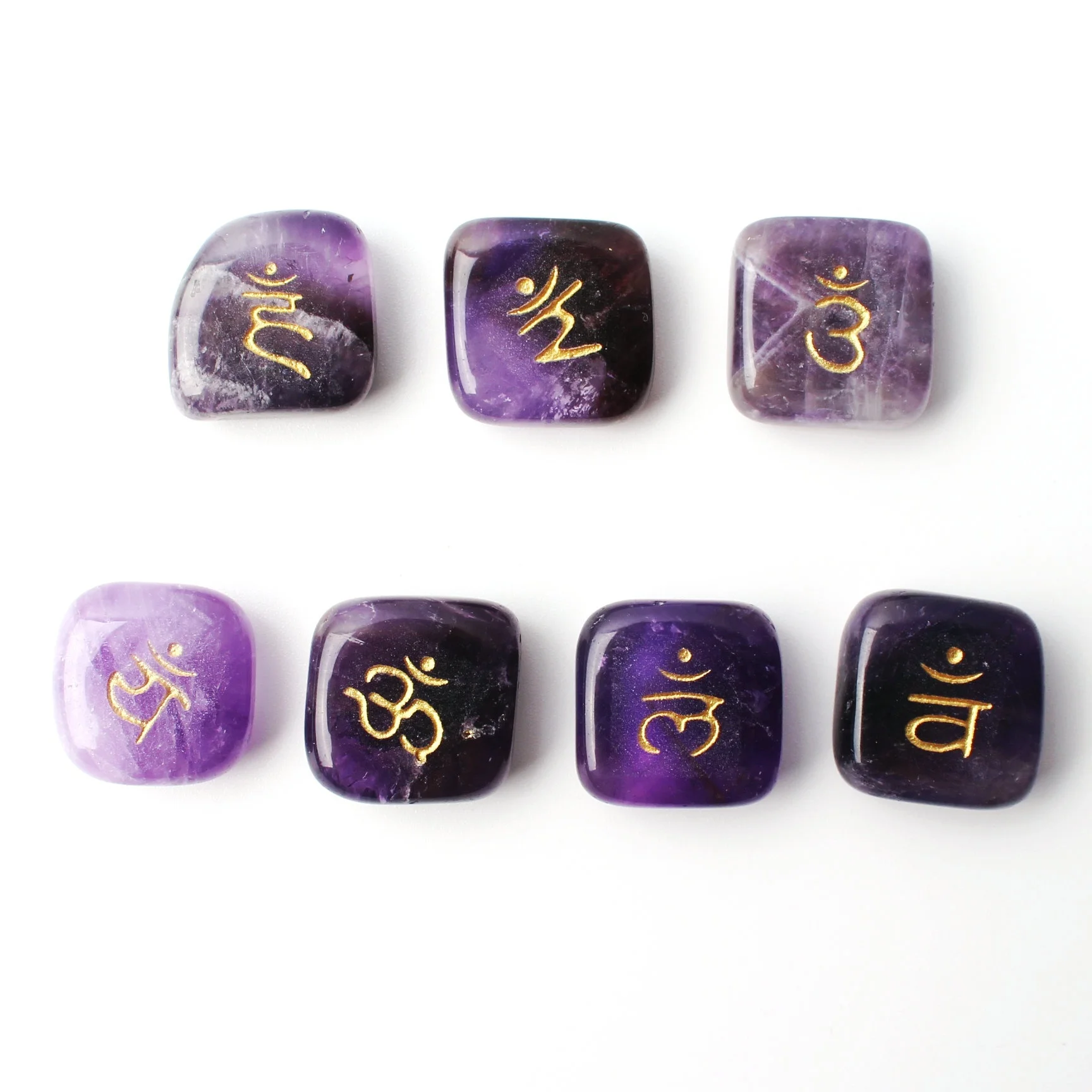 

7Pcs Chakra Natural Amethyst Tigereye Rosequartz Rockquartz Crystal Tumbled Stone Engraved Symbols Reiki Healing Gift