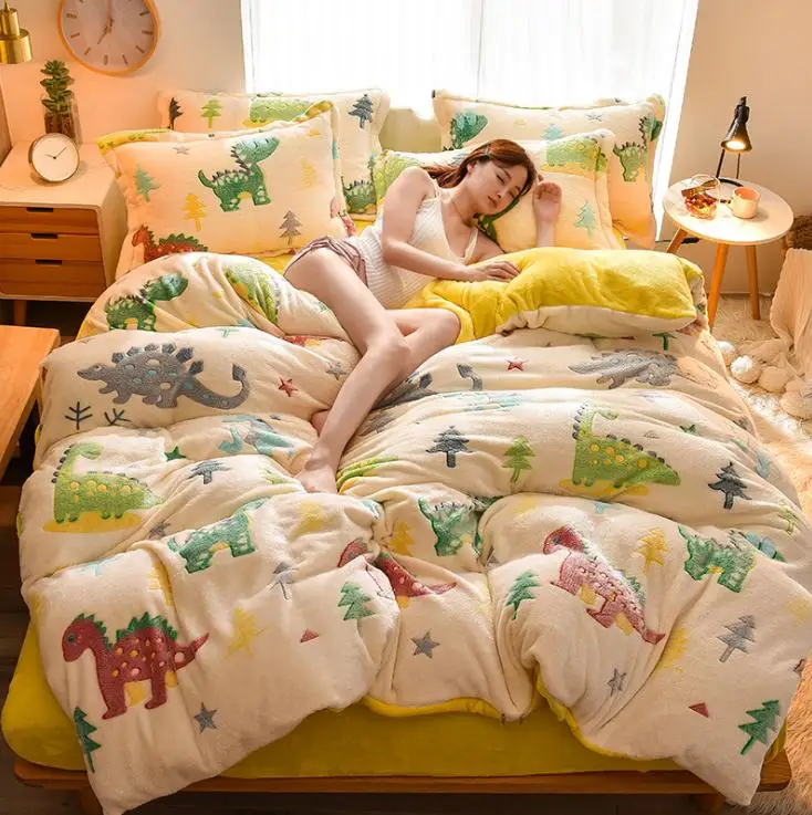 I Winter Flannel Fleece duvet cover single Comforter cover Home textile 1pc cartoon Solid warm quilt cover Velvet bedcover - Цвет: I