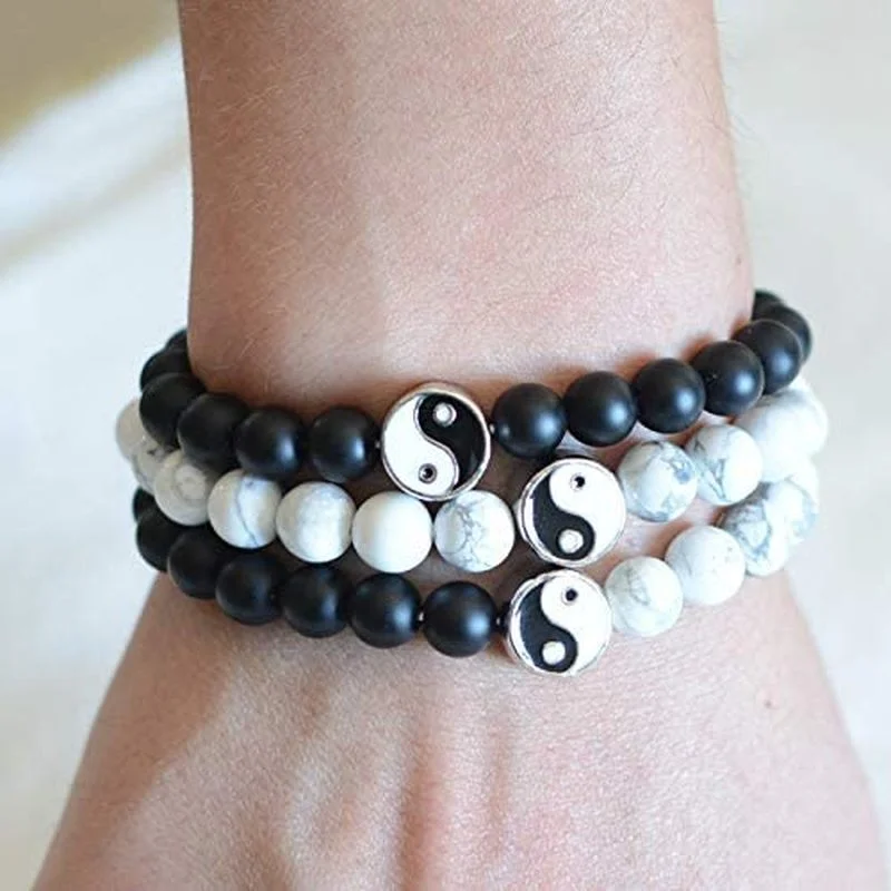 

Classic White Black Classic Natural Stone Handmade Yin Yang Tai Chi Bagua Bead Bracelet Neutral Jewelry Gift Accessories