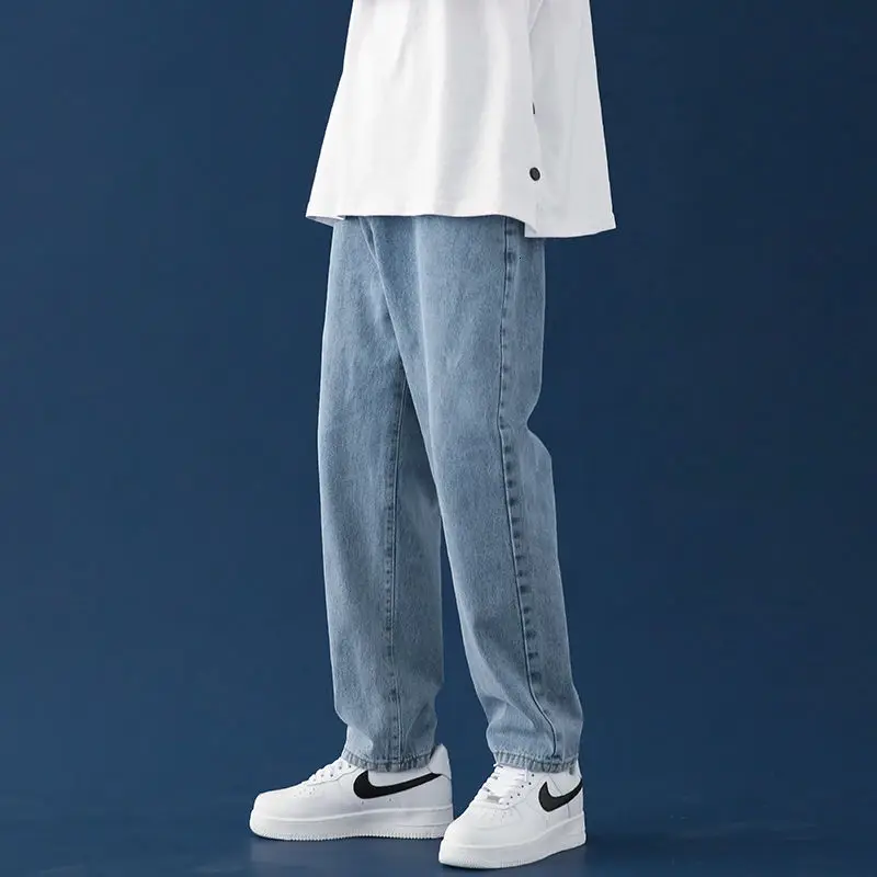 

Straight Jeans Men Korean Fashion Loose Solid Color Casual Jeans Men Harajuku Streetwear Retro Wide-leg Denim Trousers Men