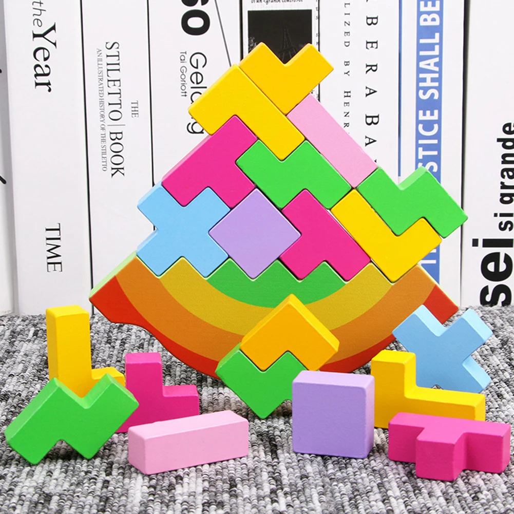 Wooden Stacking Balancing Tetris Block Table Game Brain Development Baby Kids Educational Toys