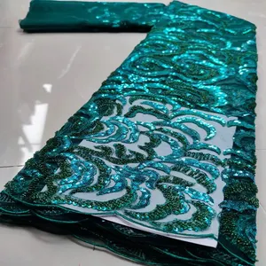 Эксклюзивная африканская кружевная ткань с бисером 2022, Высококачественная французская сетчатая кружевная ткань с блестками TS9662