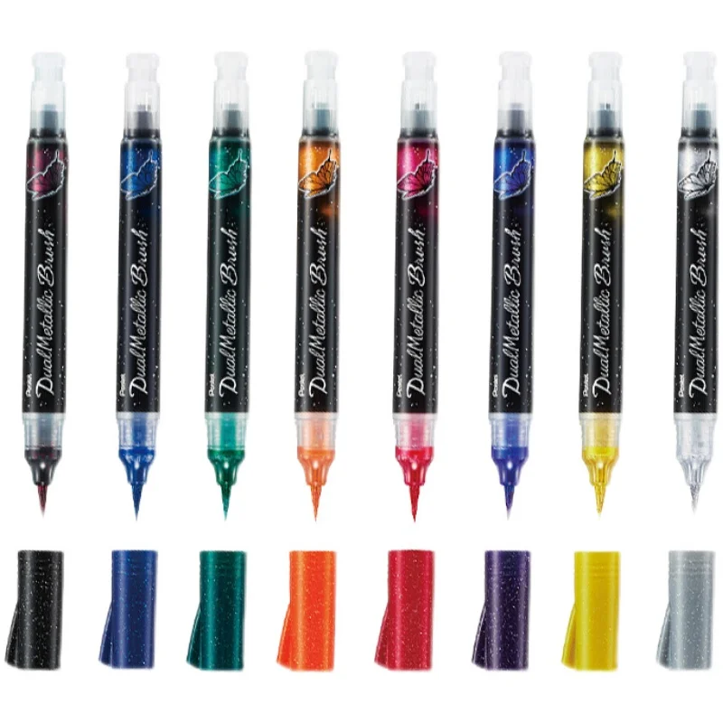 

1pc Pentel Dual Metallic Brush Color Ink Soft Head Pen for Brush Lettering Calligraphy Practice Stationery Supplies