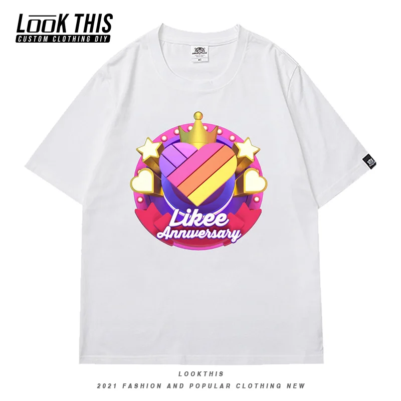 

Heart Pattern Social Media Likee Print Anime Short Sleeve T-shirts Short Sleeves Top Unisex Pattern Harajuku Oversized T-shirt