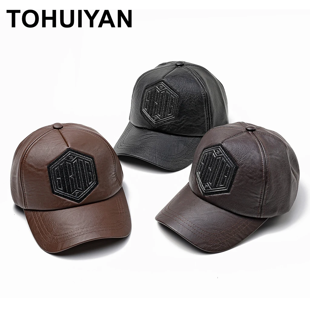 TOHUIYAN, Осень-зима, искусственная кожа, бейсболка для мужчин, повседневная, Gorras, Snapback, шапка, опт, папа, кепка s, мужская, Strapback, теплые шапки