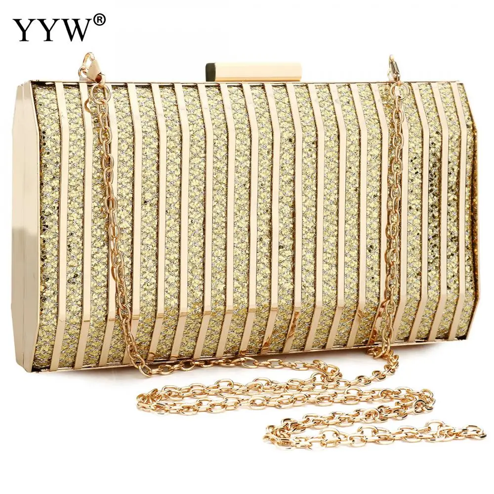 Gold Crossbody Bag For Women Fashion Evening Party Clutch Bags Over Shoulder Purse Bolsa Feminina Zinc Alloy Sequin Clutch