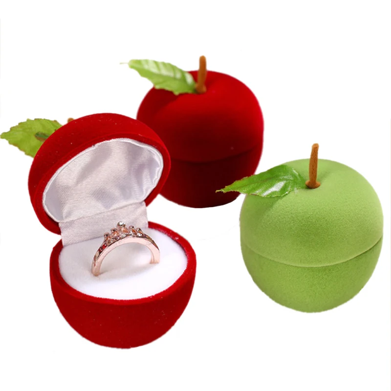 

Apple Shape Velvet Jewelry Storage Box Ring Earring Packaging Display Boxes Christmas Gift Hot