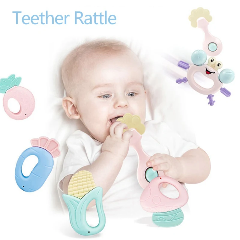 

Baby Teether Rattle Toys Jingle Shaking Bell Infant Toys for 0-12 Months Newborns Baby Rattles Teether Grip Handbell Toddler Toy