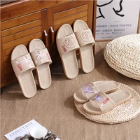 breathable straw mat shoes woman indoor slippers anti slip comfortable lovers home linen slipper female male house floor slides